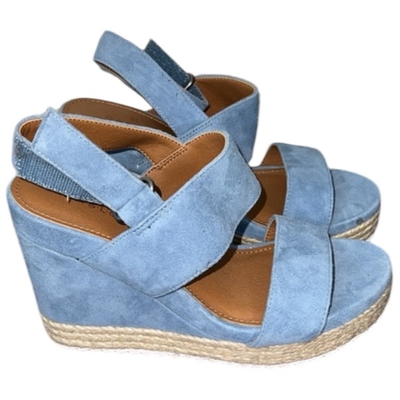 Nordstrom Caslon Jillian Lea Cinderella Blue Wedge Sandal Size 4.5 - Picture 3 of 8